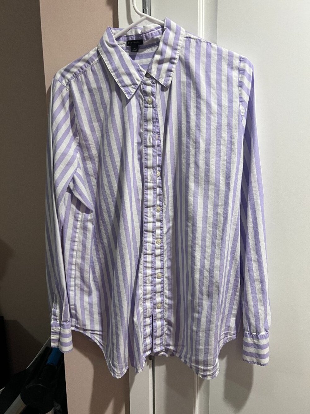 Ann Taylor button-down white and purple stripe
